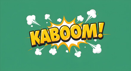 Dynamic comic book KABOOM! burst with bold yellow text and white smoke effect for impactful messaging