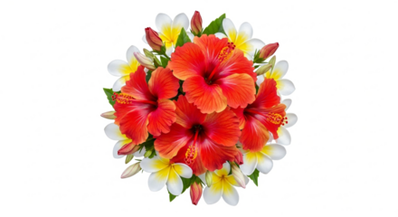 Lush Tropical Red Hibiscus and White Plumeria Floral Arrangement