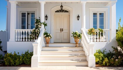 白い洋館の玄関につながる階段　generative ai