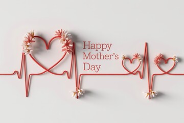 Celebrate Mom's enduring love with a vibrant heartbeat adorned by delicate flowers, symbolizing life and affection this Mother's Day.