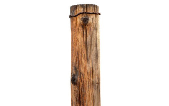 A rustic wooden utility pole on white background,png