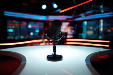 Broadcast studio microphone on table