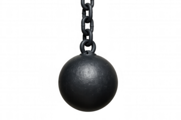 Suspended wrecking ball dangling from sturdy metal chain, prepared for structural demolition work