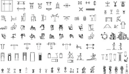 Vector Collection of Gym and Fitness Equipment with Black and White Outline