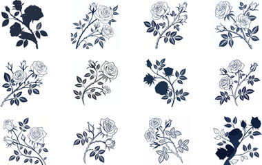 Bundle of 12 Colorful Botanical Flower Illustrations – Vintage Floral Clipart Set for Print, Design, and Digital Art Projects