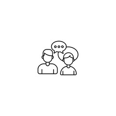 Two people talking with speech bubbles isolated on white background