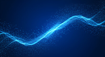 Fototapeta premium Abstract blue digital particle wave background with data stream effect animation