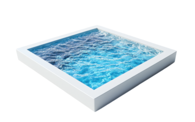 A square swimming pool with blue on white background,png