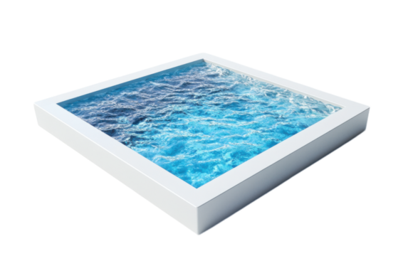 A square swimming pool with blue on white background,png