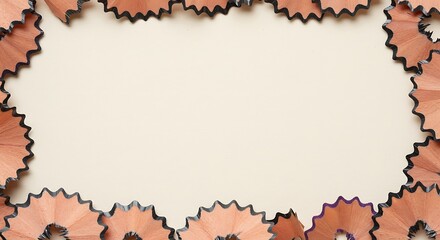 Obraz premium Pencil shavings forming a soft gradient border with blank creamy background