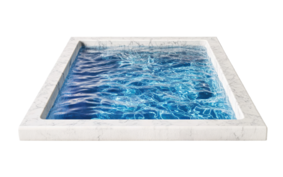 A square swimming pool with blue on white background,png