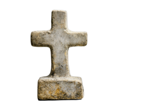 A stone cross statue on white background,png