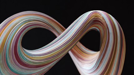 Infinity symbol with layered textures and colored stripes on a dark, blurred background