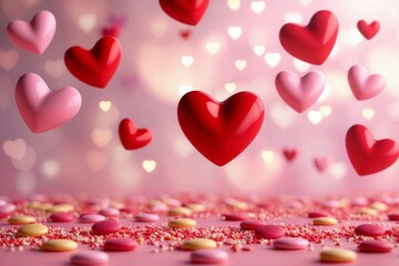 Floating hearts and candy create sweet romantic moments