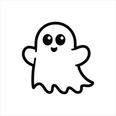 Cute Ghost Silhouette Vector – Cartoon Halloween Character Icon	