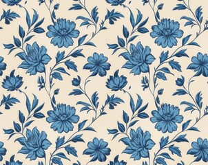 Elegant blue floral pattern on cream background