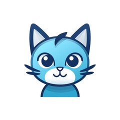 Obraz premium Blue Cat Illustration, White Background, Profile Avatar Concept