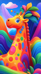 Fototapeta premium Portrait of Cute Colorful Cartoon Giraffe 158