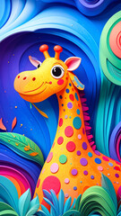 Obraz premium Portrait of Cute Colorful Cartoon Giraffe 162