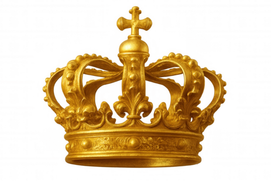 Golden royal crown highlighting monarchical grandeur, resting against transparent backdrop