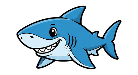 A friendly blue cartoon shark character smiling with a big toothy grin.