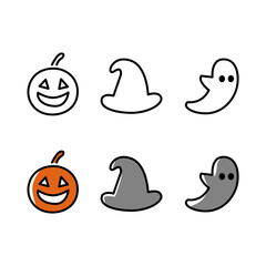 Simple Halloween Icon Set – Pumpkin, Witch Hat, and Ghost