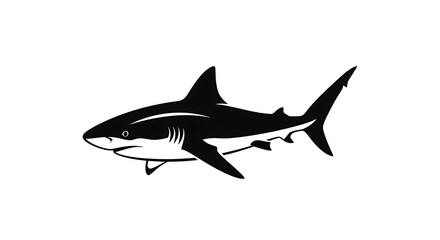 Obraz premium A stylized black and white illustration of a shark shown in a side profile view against a plain background.