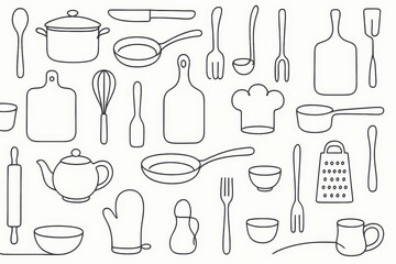 Minimalist culinary pattern with cooking utensils creating kitchen design template for culinary schools and restaurant brand identity marketing materials