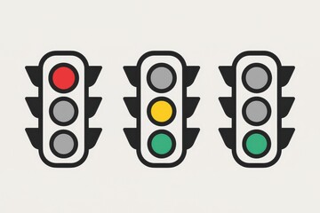 Minimalist traffic signal icon collection with clean vector graphics and customizable colors for urban planning and transportation design
