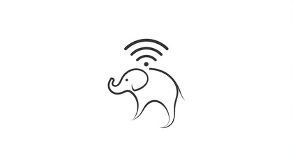 Naklejka premium Simple line art of an elephant with wifi symbol.