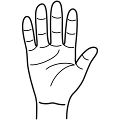 Hand drawn cartoon illustration outline of human hand and fingers