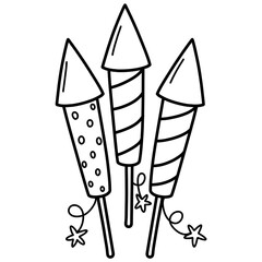 Hand drawn fireworks cartoon illustration outline 