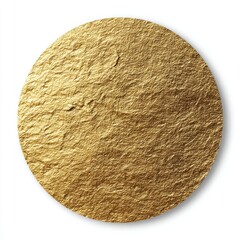 A golden, textured disc on a white background