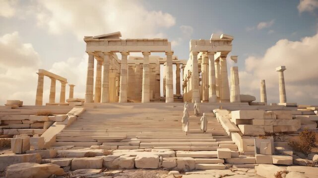 Sunlit Ancient Marble Temple Ruins with Greek Columns &mdash; Cinematic Travel 4K