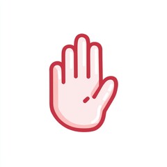 Obraz premium Reddish-pink hand icon, outlined in maroon. Palm facing forward, fingers extended