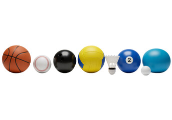 Diverse Assortment of Sports Balls and Equipment on a White Background