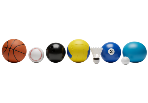 Diverse Assortment of Sports Balls and Equipment on a White Background
