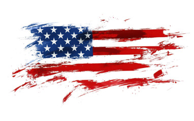 Abstract USA flag in paint brush on white background,png