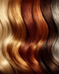 Fototapeta premium Luxury Hair Color Palette, 6 Shades of Silky Smooth Human Hair in Vertical Waves
