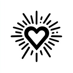 Obraz premium Simple black heart with radiating sunburst