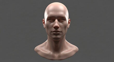 Serene digital rendering of a bald male head and neck, showcasing realistic skin texture and subtle lighting.