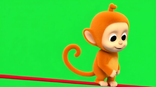 Adorable 3D Animated Monkey Balancing on a Tightrope