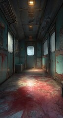 Fototapeta premium Rusty train car interior, blood-stained floor