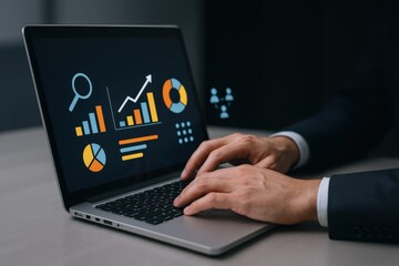 Analyzing Business Data and Financial Growth on a Laptop for Strategic Decision-Making and Performance Improvement