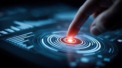 Finger Touching Digital Interface Screen with Data Charts, Technology Interaction and Innovation, High Tech