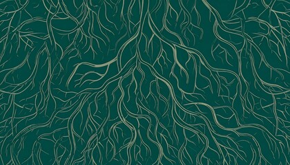 Gnarled Root Network. An abstract background showing a dense network of gnarled, root-like tendrils spreading across the canvas from the bottom.
