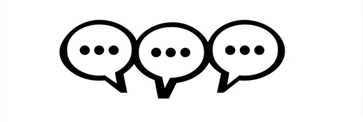 Three black outline speech bubbles with three dots inside each