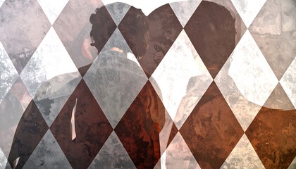 Two figures silhouetted against a textured diamond pattern.