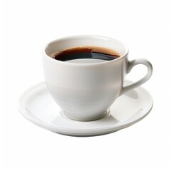 Obraz premium White ceramic coffee cup filled with dark brown liquid, resting on a matching saucer