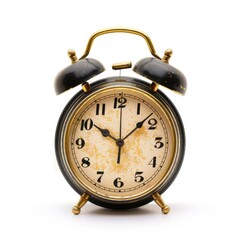 Vintage alarm clock, black, gold accents, timepiece